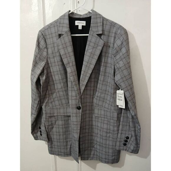 Nordstrom womens xxl BRITISH PLAID work blazer jacket gray viscose $179 - Picture 1 of 7